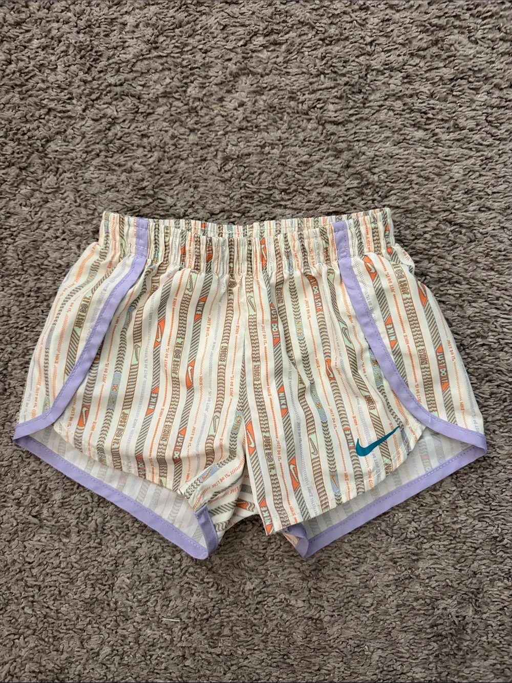 Nike Kids Cream Striped Shorts with Lavender Trim